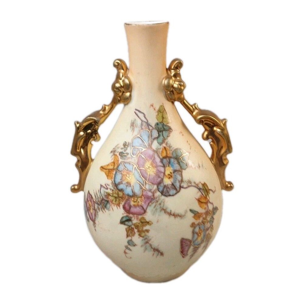 Antique RW Rudolstadt Germany Double Handle 6" Vase Floral Art Nouveau Signed 55